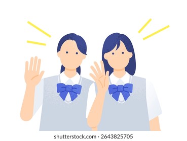Cheering Japanese High School Girl in Summer Blazer Uniform – Vector Illustration