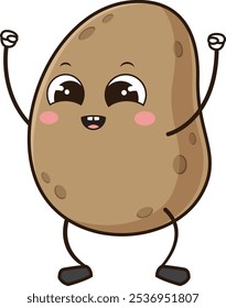 Cheering kawaii potato character vector illustration