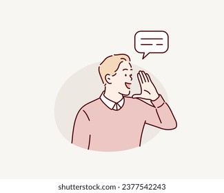 cheering man. Hand drawn style vector design illustrations.