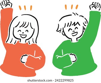Cheering pose - bust up for men and women - loose illustration set
