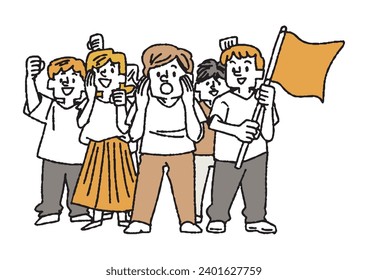 Cheering spectators Illustration of a group of people cheering with all their might
