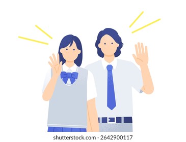 Estudantes animados em Verão Blazer Uniform - Masculino e Feminino Vetor Ilustração