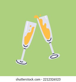 Cheering two glasses with champagne. Celebrating party. Together with friends concept. Festive  holidays. Take a toast. All items are isolated