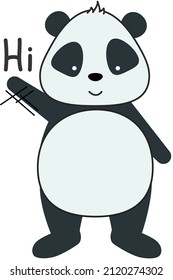 Cheering white panda saying Hi