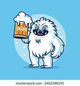 Cheering Yeti Yelled happily Illustration Vector Design