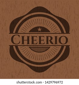 Cheerio badge with wood background svg
