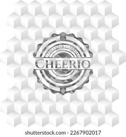 Cheerio grey badge with geometric cube white background.  svg