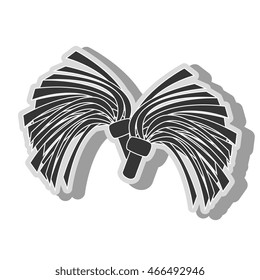cheerlader pom icon in black and white colors, isolated flat design