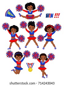 Cheerleadears Team Of Girls .Cheerleading Uniform red blue vector illustration.