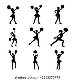 Cheerleader Activity Silhouettes, Vector Illustration of Cheerleading Poses