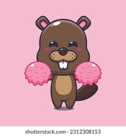 cheerleader beaver cartoon vector illustration.
Vector cartoon Illustration suitable for poster, brochure, web, mascot, sticker, logo and icon.