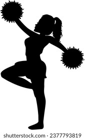 Cheerleader Black Silhouette Vector With Pom Pom