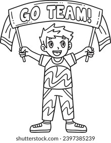 Cheerleader Boy with a Banner Isolated Coloring 