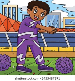 Cheerleader Boy in a Clapping Pose Colored Cartoon