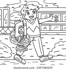 Cheerleader Boy with Duffel Bag Coloring Page 