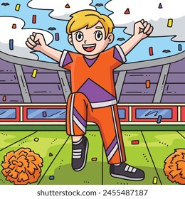 Cheerleader Boy Lifting Leg Raise Hands Colored