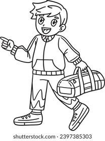 Cheerleader Boy Walking Isolated Coloring Page 