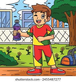 Cheerleader Boy with Water Bottle Colored Cartoon