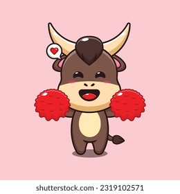 cheerleader bull cartoon vector illustration.
