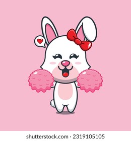 cheerleader bunny cartoon vector illustration.