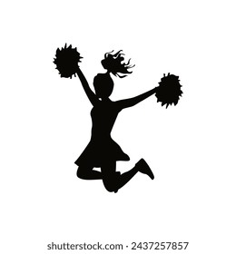 Cheerleader cheering girl team sports games outline black sign design vector