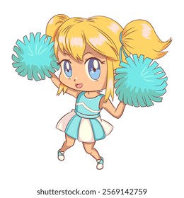 Cheerleader, chibi, girl, cheering up, vector illustration