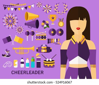 cheerleader concept background. Flat icons.