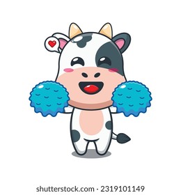 cheerleader cow cartoon vector illustration.