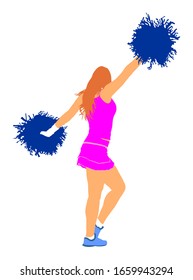 Cheerleader dancer figure vector illustration isolated. Cheer leading girl sport support. High school, collage cheer leading woman. Gymnastic lady pose perform. Energy dance fan.