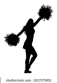 Cheerleader dancer figure vector silhouette illustration isolated. Cheer leading girl sport support. High school, collage cheerleading formation. Gymnastic legs apart pose perform. Energy dance fan.