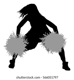 Cheerleader dancer figure vector silhouette illustration isolated. Cheer leading girl sport support. High school, collage cheerleading formation. Gymnastic legs apart pose perform. Energy dance fan.