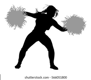 Cheerleader dancer figure vector silhouette illustration isolated. Cheer leading girl sport support. High school, collage cheerleading formation. Gymnastic legs apart pose perform. Energy dance fan.