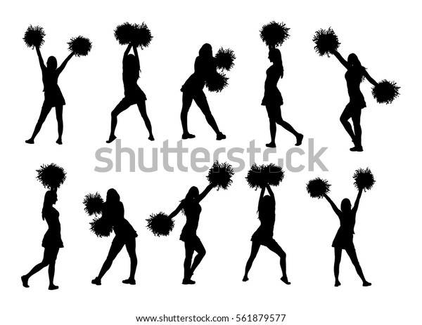 チアリーダーのダンサーが ベクターシルエットイラスト を描きます 主要な女の子のスポーツ支援を応援しなさい 高校 大学のチアリーディング隊形 体操用の脚のアパートポーズ エネルギーダンスファン のベクター画像素材 ロイヤリティ フリー