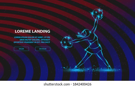 Cheerleader dances with pom poms. Vector Sport Background for Landing Page Template.