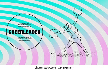 Cheerleader dances with pom poms. Vector outline of sport dance illustration.