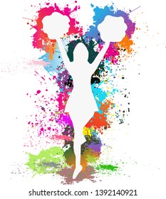 Cheerleader, Dancing colorful girl splash paint dance on white background. Vector illustration.