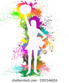 Cheerleader, Dancing colorful girl splash paint dance on white background, Dancer silhouette, Vector illustration.