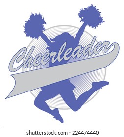 Cheerleader Design is an illustration of a cheer design for cheerleaders. Includes a jumping cheerleader and a banner for your name, school name or other text.