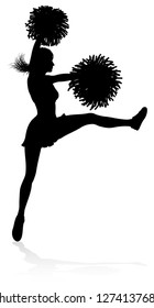 Cheerleader detailed silhouette with pom poms