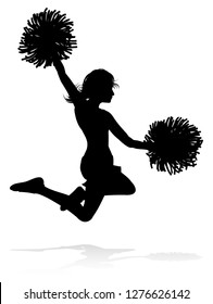 Cheerleader detailed silhouette with pom poms