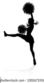 Cheerleader detailed silhouette with pom poms