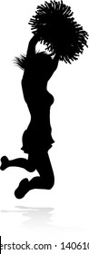 Cheerleader detailed silhouette with pompoms