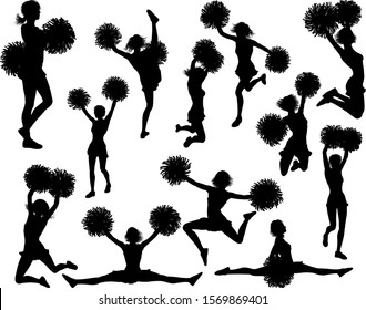 Cheerleader detailed silhouettes with pom poms