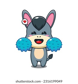 cheerleader donkey cartoon vector illustration.