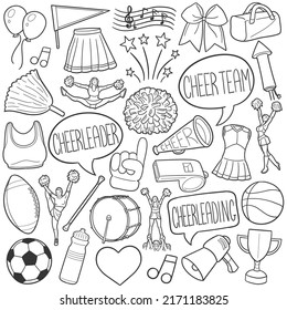 Cheerleader Doodle Icons. Hand Made Line Art. Cheers Clipart Logotype Symbol Design.