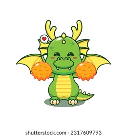 cheerleader dragon cartoon vector illustration.