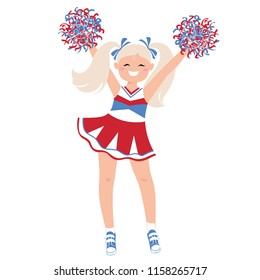 Cheerleader Girl in bright uniform. Isolated vector illustration.