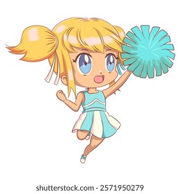 Cheerleader, girl, cheering up, jumping, chibi