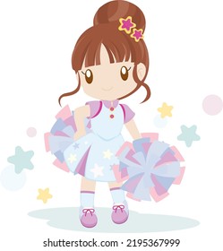 Cheerleader Girl Holding Pom Poms