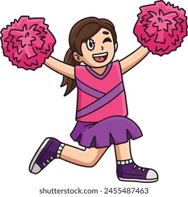 Cheerleader Girl Kneeling Pompoms Cartoon Clipart